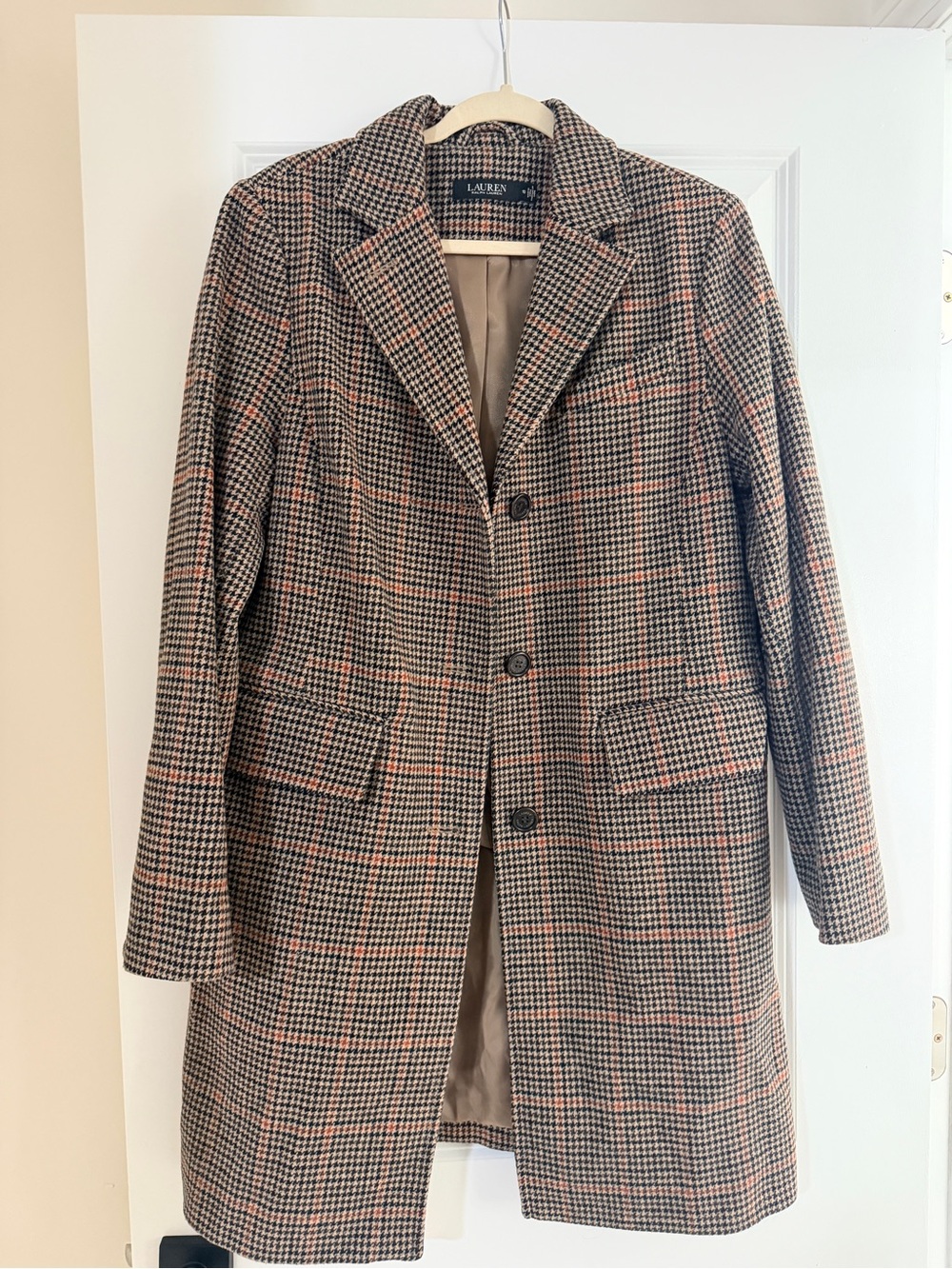 Ralph Lauren Brown Plaid Trench Coat with Rust Windowpane